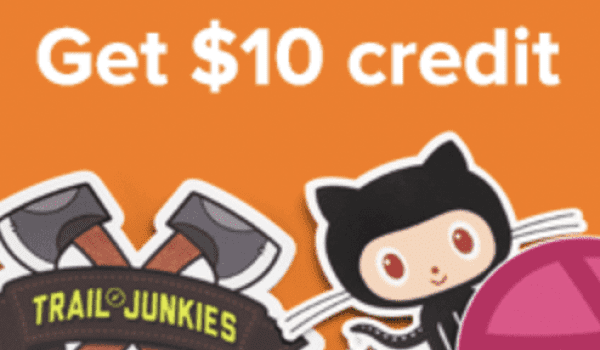 Sticker Mule promotion: Get $10 credit. Features various sticker designs.